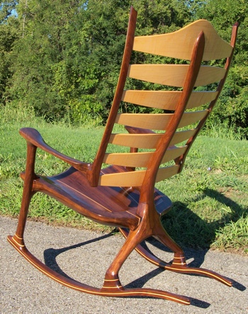 The Bonn Zero-G, Walnut and Curly Maple custom rocking chair
